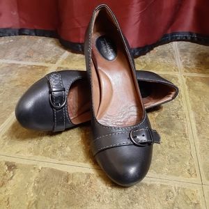 Clark's Black Artison Ortheopedic Buckle Heels